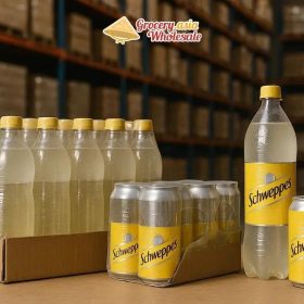 Different Schweppes beverage packages displayed in a storage environment.