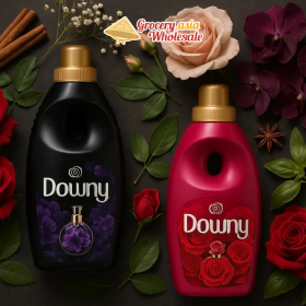 Bottles of Downy Premium Parfum showcasing various scent inspirations set in a Vietnamese laundry room.