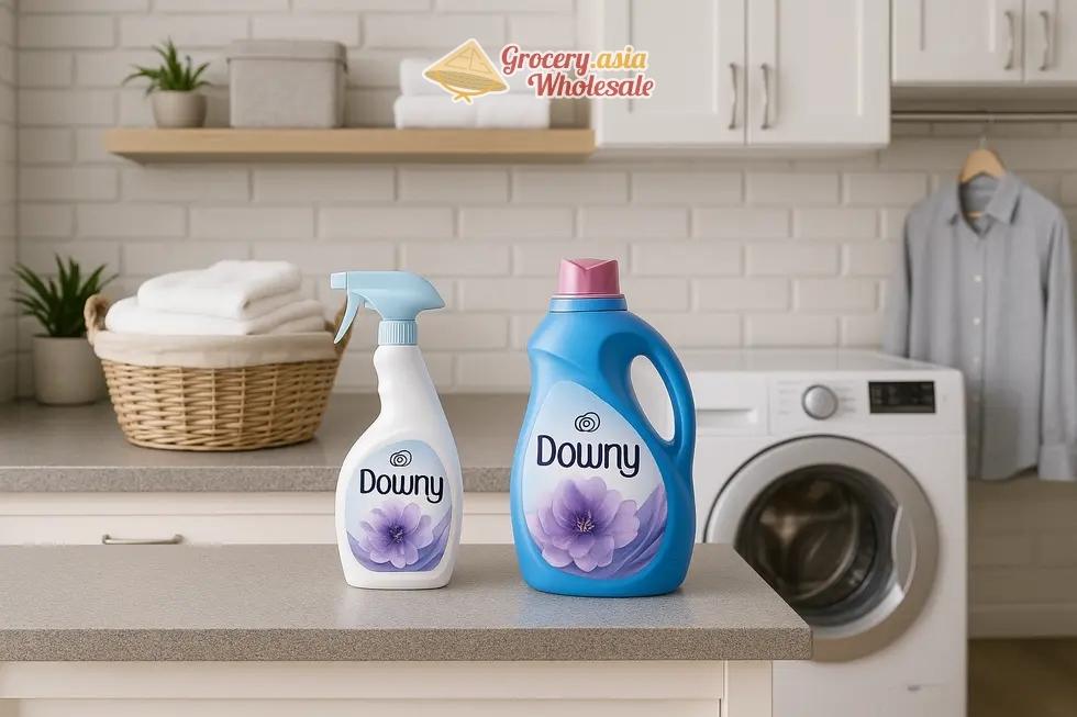 A modern laundry room showcasing Downy products for efficient stain removal.
