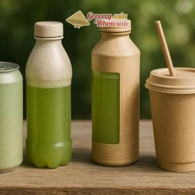 Different types of sustainable energy drink packaging options.