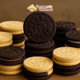 Variety of stacked Oreo flavors in a circle, symbolizing global reach.