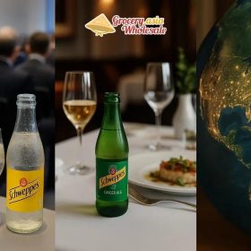 Images showcasing Schweppes' influence in global B2B markets through various environments.
