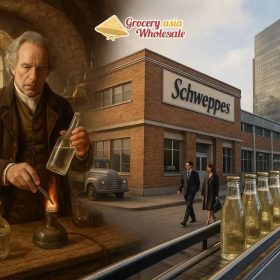 A collage showing Schweppes’ evolution from the 18th-century lab to modern global presence.