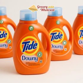 Packages of Tide with Downy detergent featuring prominent eco-certification labels.