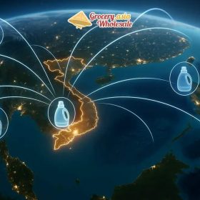 A global map showcasing Vietnam's detergent trade connections through international B2B networks.