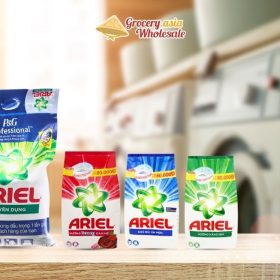 Collage showing Ariel detergent packaging