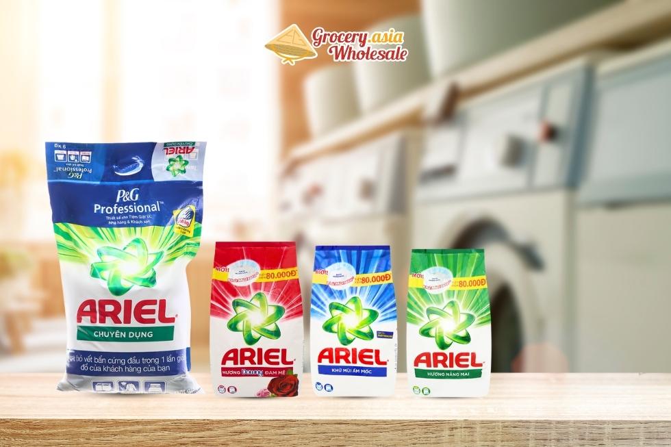 Collage showing Ariel detergent packaging