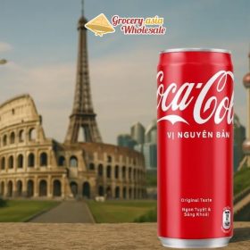 An image depicting Coca-Cola's worldwide impact with diverse cultural landmarks and branding.