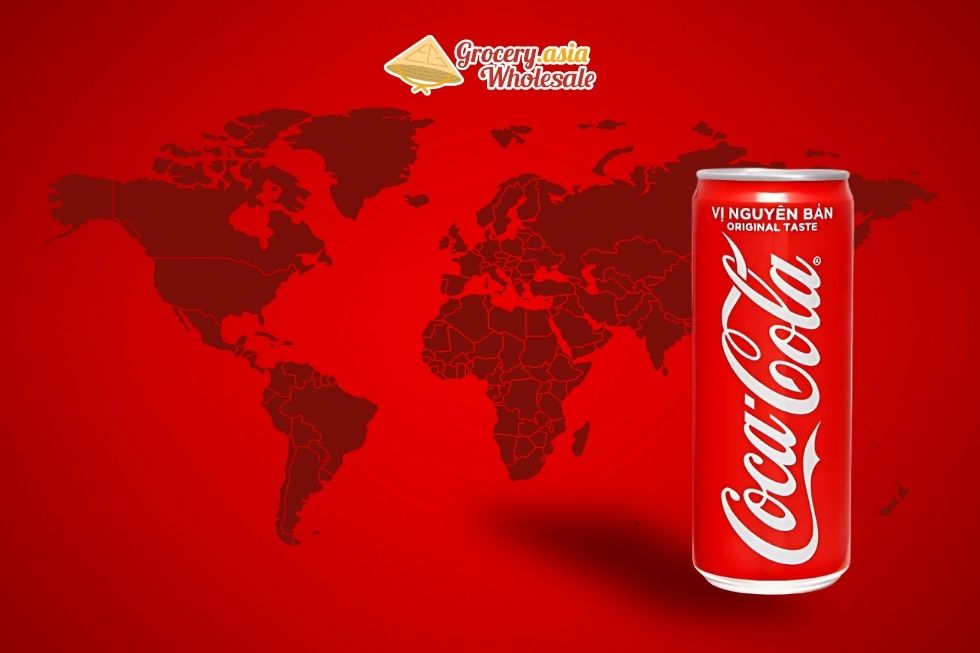 A composite image illustrating Coca-Cola's global presence with its iconic elements and a world map.