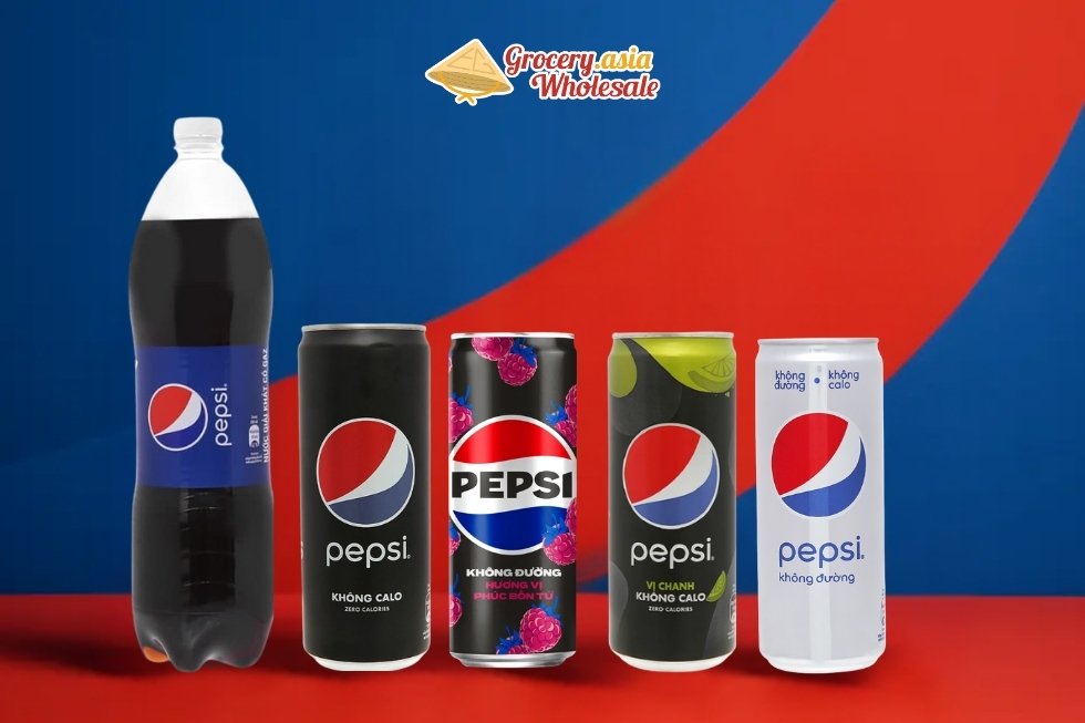 Pepsi bottles from different eras placed against iconic brand colors, showing brand evolution.