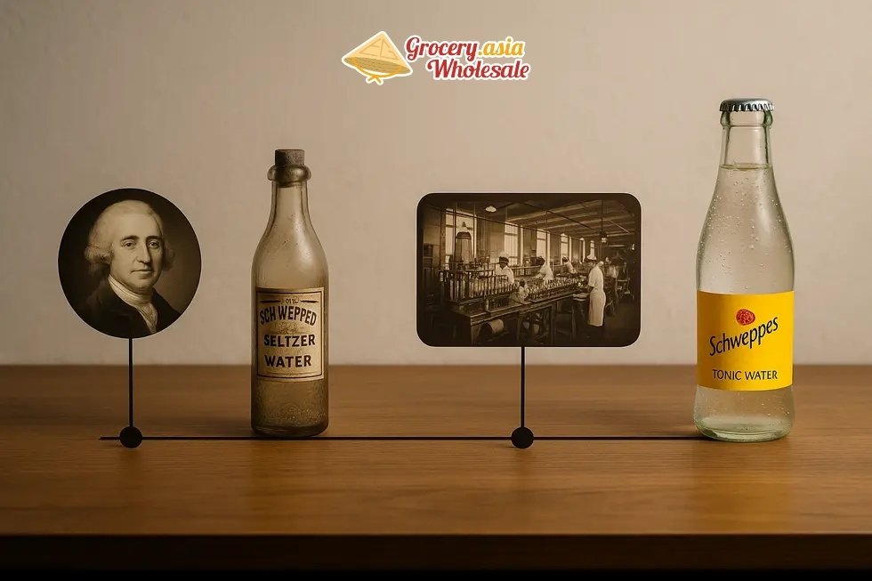 An illustrated timeline of Schweppes' history and key events.