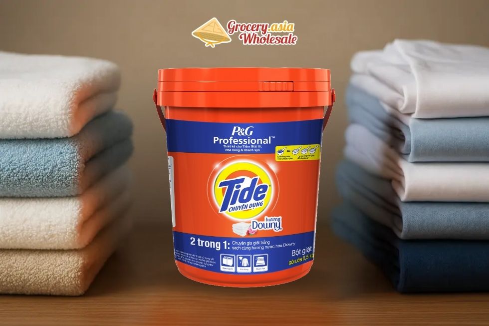 Tide bucket with clean folded clothes illustrating effective performance and consumer trust.