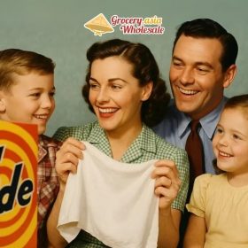 A colorful vintage ad for Tide detergent with smiling families, illustrating its early impact.