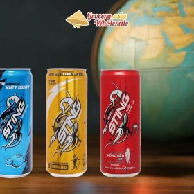 Cans of Sting Energy Drink with a globe, representing market reach and potential.