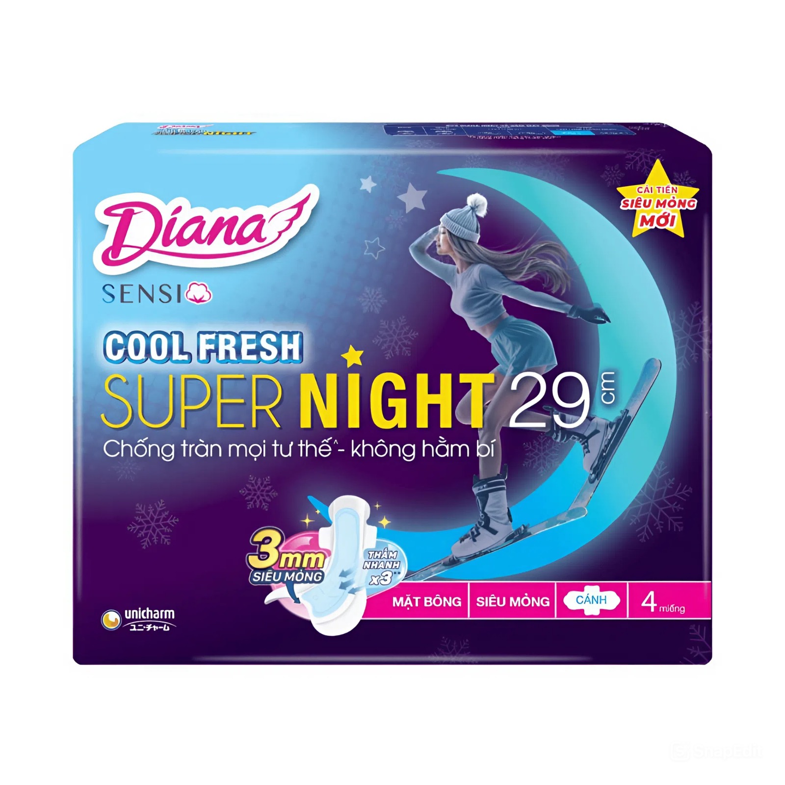 Diana Sensi Cool Fresh Ultra Thin Night Sanitary Pads with Wings 29cm – 4 Pads
