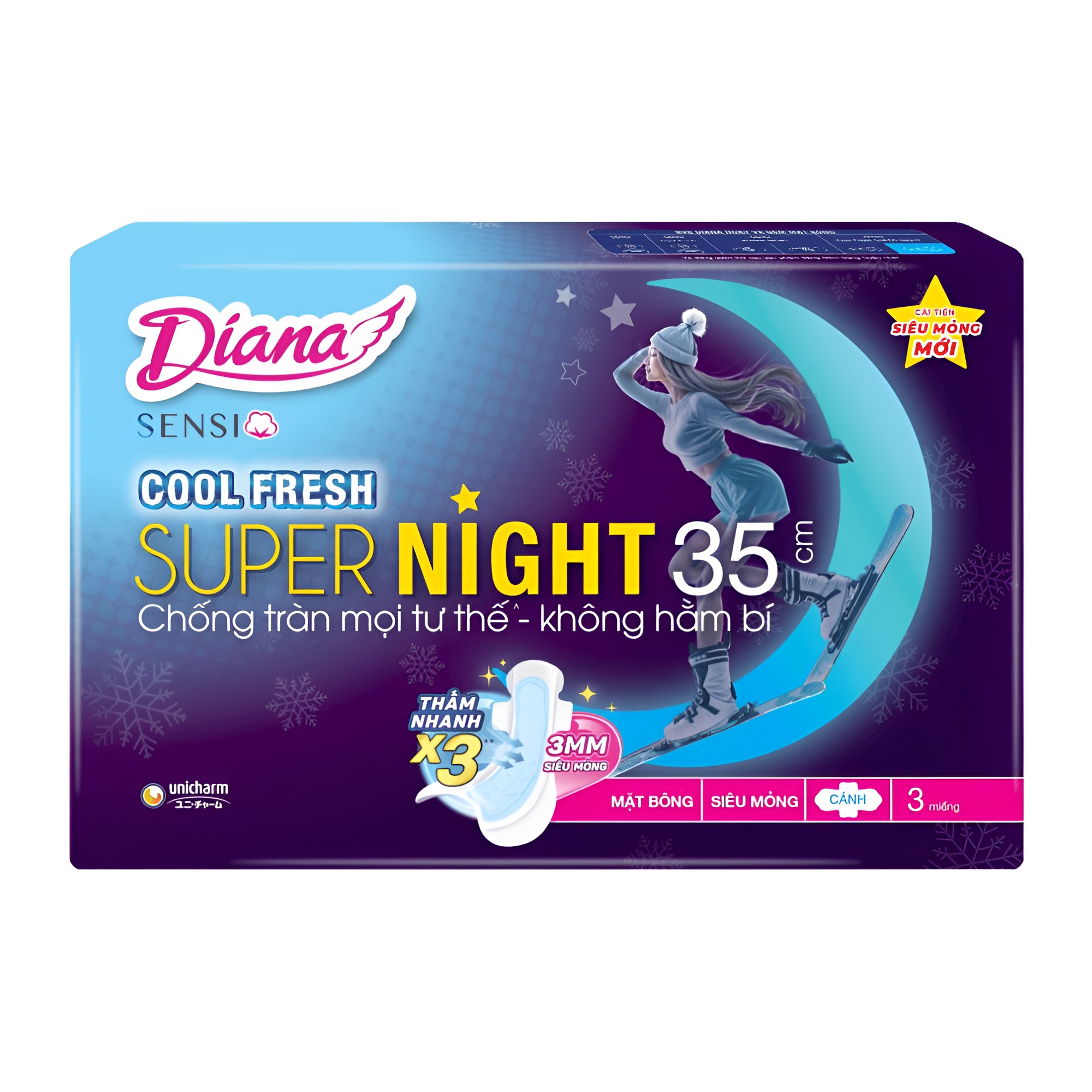 Diana Sensi Cool Fresh Ultra Thin Night Sanitary Pads with Wings 35cm – 3 Pads