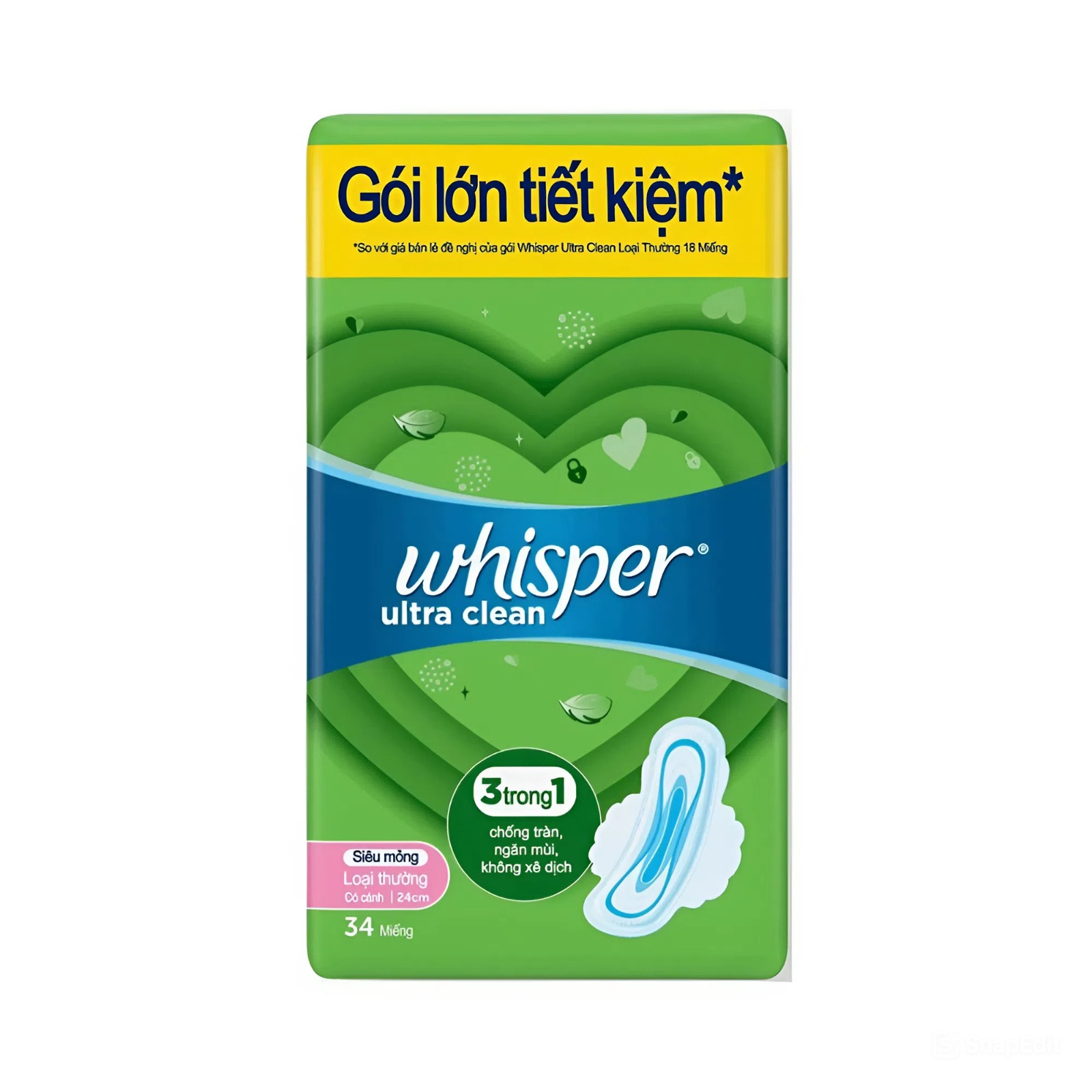 Whisper Ultra Clean Ultra Thin Mesh Cover Sanitary Pads 24cm 34 Pieces